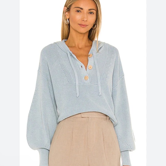 Veronica Beard Light Blue Ursina Knit Hoodie Sweater - Picture 2 of 9